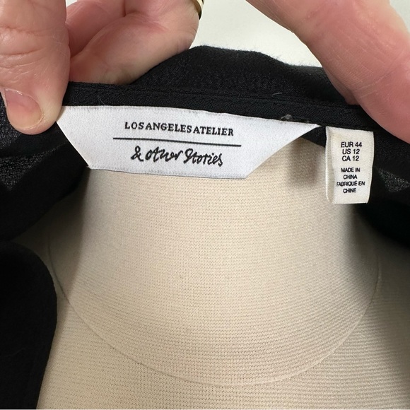 & Other Stories Black V-Neck Wraparound Midi w/3/4 Length Sleeves Sz 12 - Picture 4 of 11